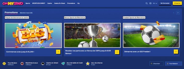 OhMyZino Casino page accueil